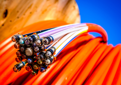 glass fiber cable on a drum - closeup