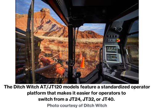 The Ditch Witch AT/JT120 models feature a standardized operator platform that makes it easier for operators to switch from a JT24, JT32, or JT40. Photo courtesy of Ditch Witch.