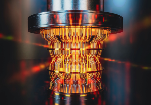 A futuristic glowing quantum computer unit, 3d render